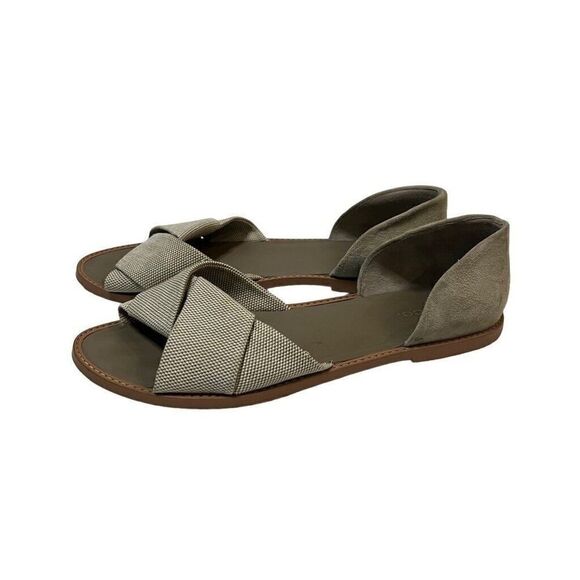 VINCE Womens Sandals Size 8.5 Canvas Suede Open Toe Open Side Flats Beige - Picture 2 of 6